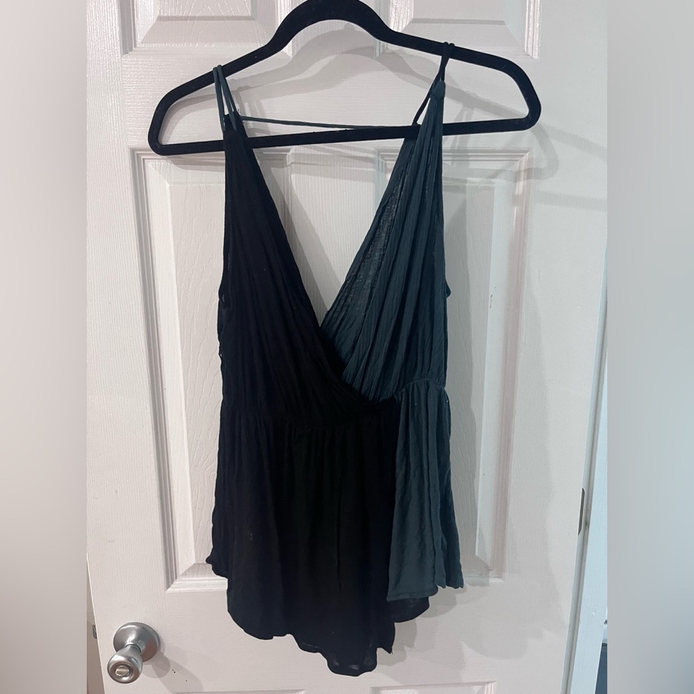 Free People black and Dark Green top